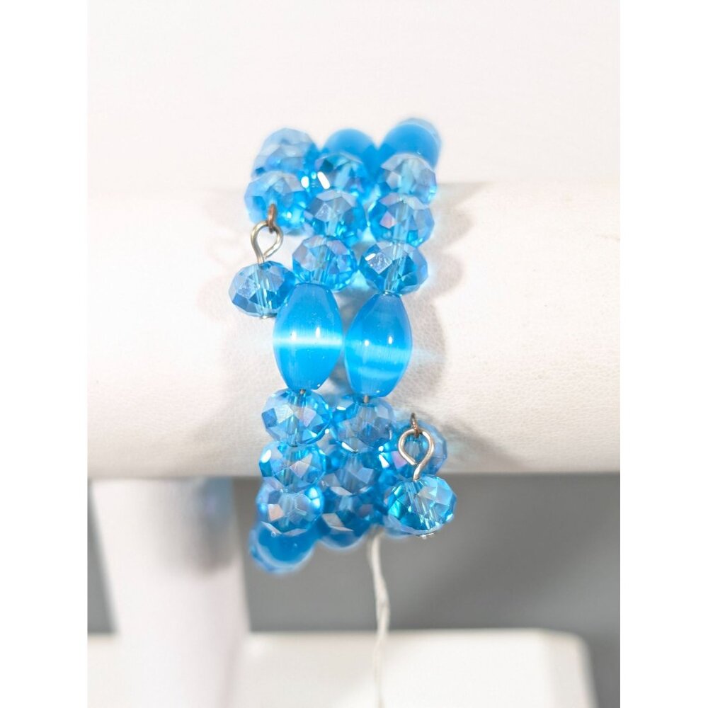Croft & Barrow Blue‎ Glass Cats Eye Bead Coil Wrap Bracelet NEW 6" Flex